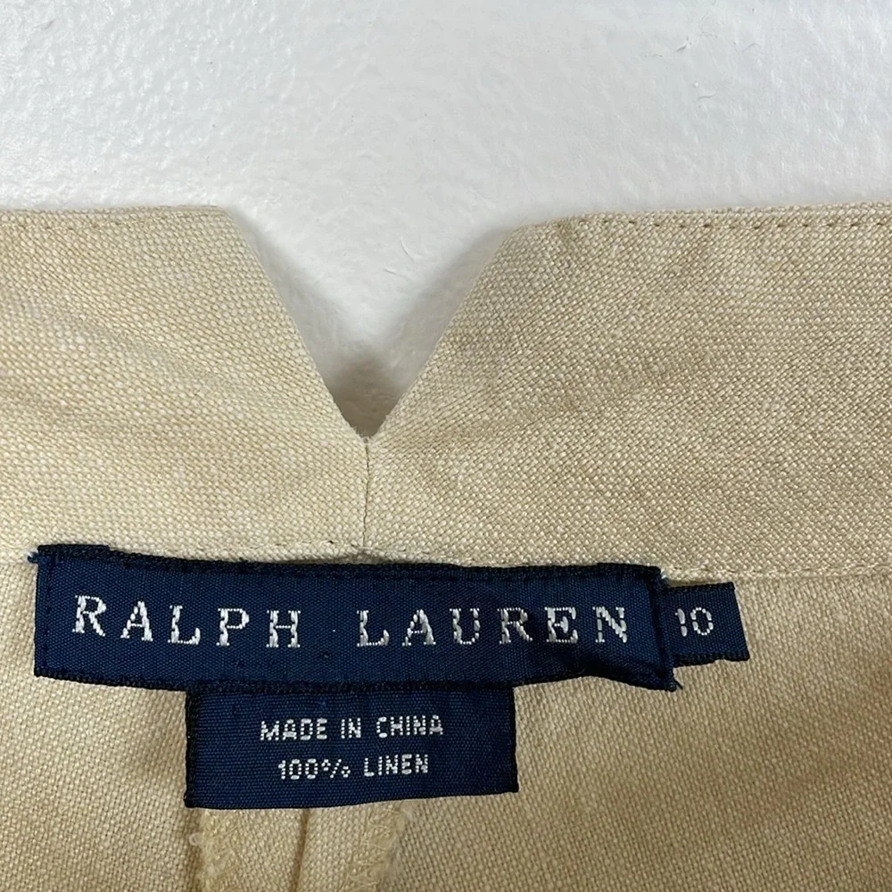 Ralph Lauren Linen Pants Womens 10 Cream Straight Leg 2 Pocket Buckle Back Pants - Picture 8 of 8